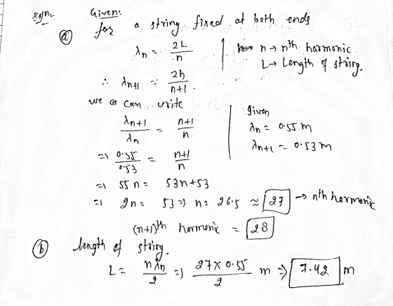 Kolmis a string fined at both ends @ 21 in 2h 0+1 n+1 И Giveni for hength harmonic 2 Length of string. Anna we ca can ivrite