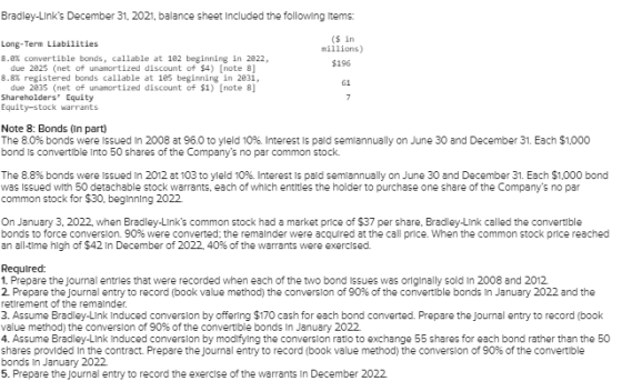 Bradley-Links December 31, 2021, balance sheet Included the following items: ($ in millions) $196 In 2013 Long-Term Liabilit