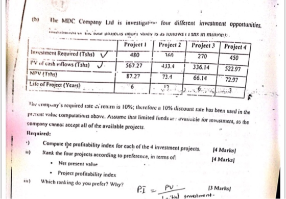 th) e MDC Company Lid is investigatin four dillerent investinent opportunities. in ivu Lisur Sturly 1 . TOHUWSIisns in millin