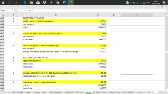| 0 = a = 3 3 4 5 W ? Lo 1x ENG 03:13 13-02-2020 24 E660 А a 642 643 PROFITABILITY RATIOS profit margin = net income/sales ne
