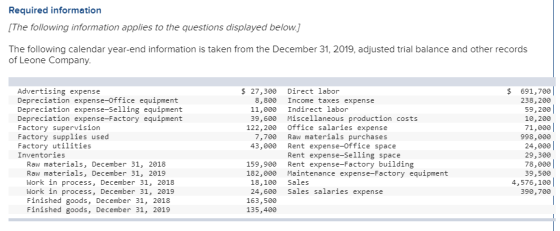 Required information [The following information applies to the questions displayed below.] The following calendar year-end in