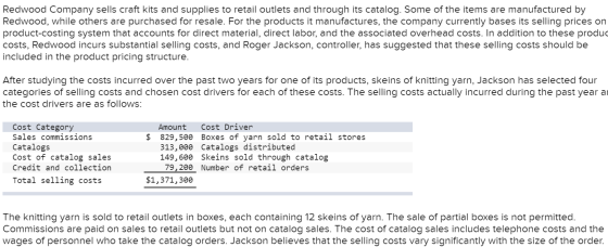 Redwood Company sells craft kits and supplies to retail outlets and through its catalog. Some of the items are manufactured b