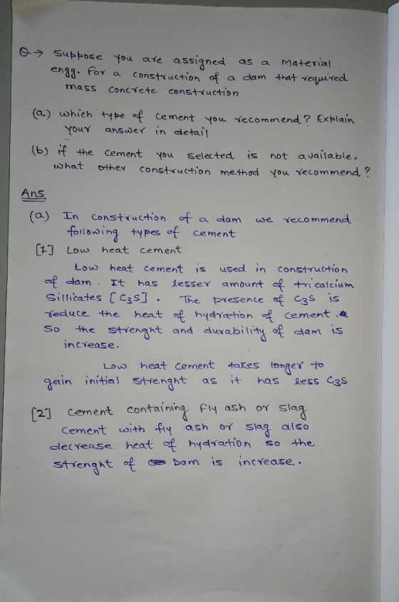 Gラ Suppone you ave assigned Constrruction f Concrete construction Material a5 en38 For a dam that requred ma5s (a) which type