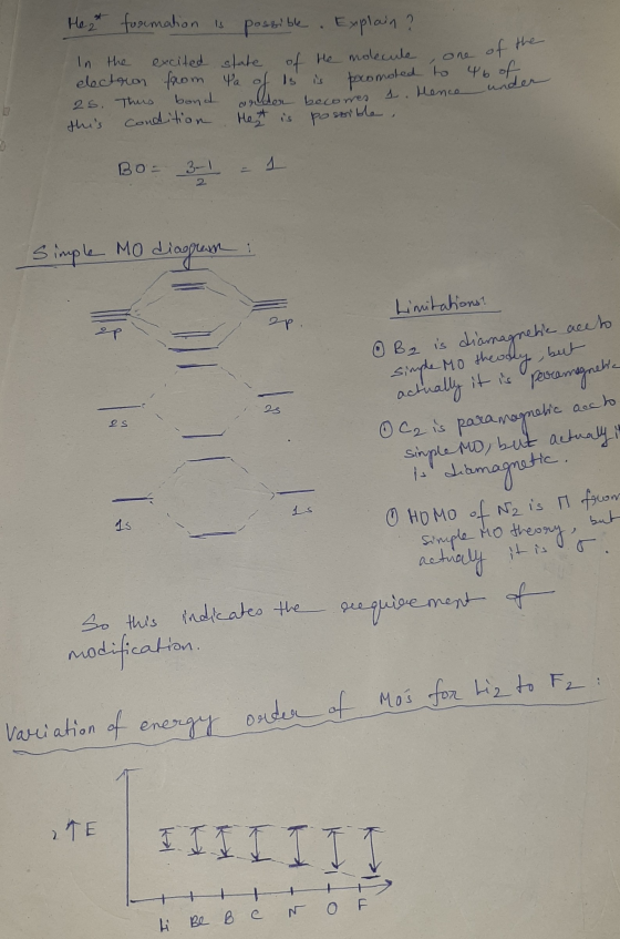 Het formation is possible. Explain? In the excited state of He molecule , one of electron from la of Is is bocomoted to 46 of