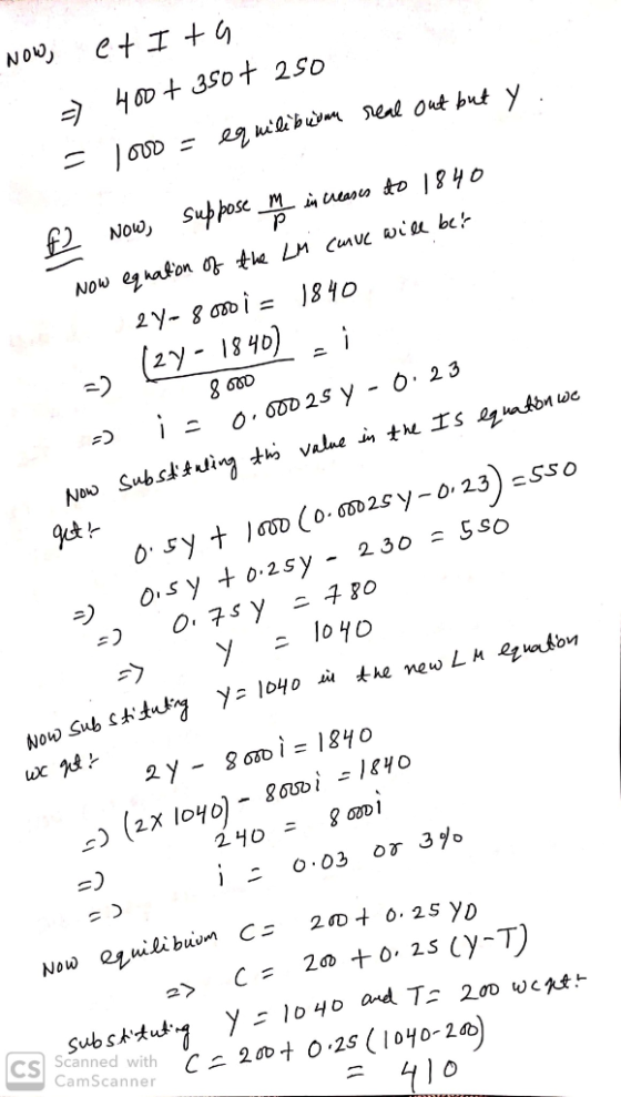 Now, et Ita =) 400 + 350+ 250 = 100o = equilibuona real out but y . =) (zy- £2 Now, suppose me increases to 1840 Now equation