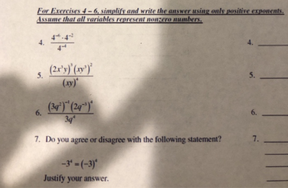 Assume that all variables represent nouzero numbers 4. y) (y (ду). 5. 5. 6. 6. 1. 7. Do you agree or disagree with the follow