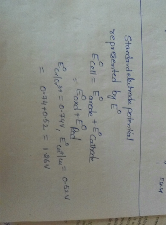 Stardard elostrode potentia sepregented b Cell .