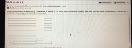 S9-14 (similar to) Assigned Media Question Help Sweet Home, ne, Includes the following selected accounts in its general ledge