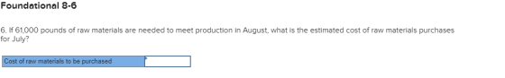 Foundational 8-6 6. If 61,000 pounds of raw materials are needed to meet production in August, what is the estimated cost of