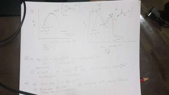 Ts an TS / + Reactants Products > Rxn Coordinate. Rxu Coordinate a) cth - I + (ettzch Na cho Cty CH3 + Na I - La Nucleophile