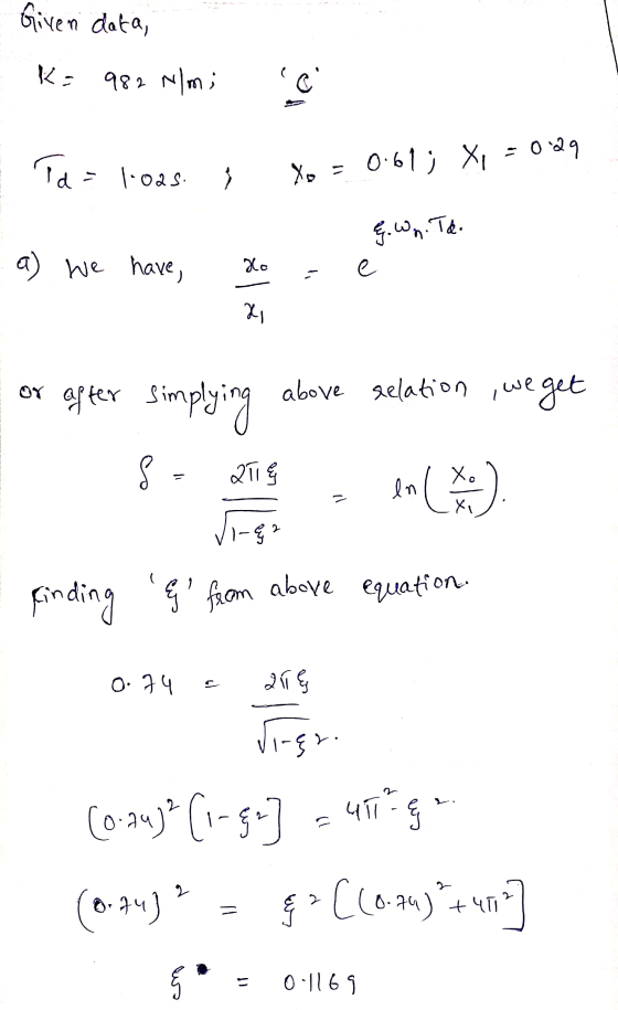 Given data, K: 982 mm; lo 0.29 Ta 0.61; Xl Xo 1.025. Il ç.wn. Te. e a) we have, Ho 지 or after simplying above relation , we w