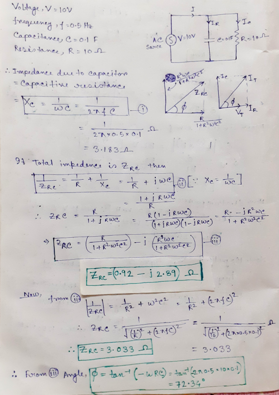 AC ( SV=lov 1 IR ) Voltage, V = lov frequency of = 0.5 Hz Capacitance, C=0.1F Resistance, R=102 II. @=0.FR=100 Sarce R² we a