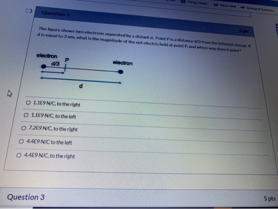 Question 2 The figure shows two electrons separated by a distant d. Point P is a distanced/3 from the leftmost charge d is eq