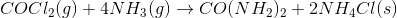 COCl_2(g) + 4NH_3(g) \rightarrow CO(NH_2)_2+2NH_4Cl(s)