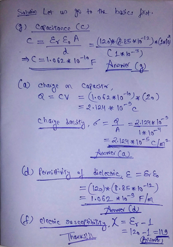 Saisin Ler uo がわ.nu ba0i cs fost· Cafacitance CC -lo Q = CV = (1,062米10-1*)*(2.) 9 electic su s ceptiblt