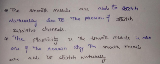 The smooth muscle are able to stretch Natually due to The presence of stutch sensitive channels. a The Plasticity as The smoo