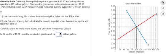 Gasoline Price Controls. The equilibrium price of gasoline is $3.00 and the equilibrium quantity is 100 million gallons. Supp