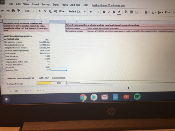 File Edit View 75% Insert Format Data Tools Add-ons Help - $ % ... .00 123 - Default (Ca. n Last edit was 12 minutes ago 11 B
