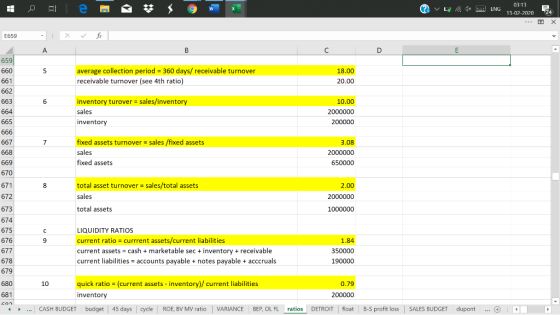 | 0 = a = 3 3 4 5 W ? Lo 1x ENG 03:13 13-02-2020 24 E659 А 659 6605 661 662 average collection period = 360 days/ receivable