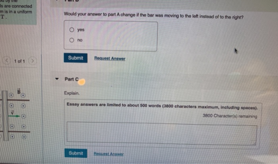 Is are connected mis in a uniform T. Would your answer to part A change if the bar was moving to the left instead of to the r