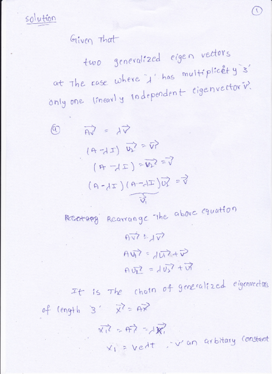 solution Given That- tuoo genevalized eigen vectors atthe ease where .. has multipleérys only one (inea Yly independent eige