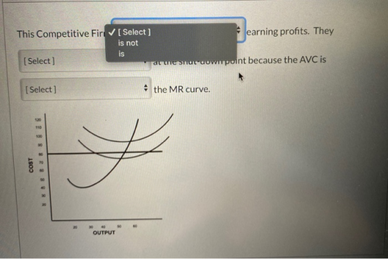 This Competitive Fire [Select ] earning profits. They is not [Select) at the shut-uvir point because the AVC is [Select] the