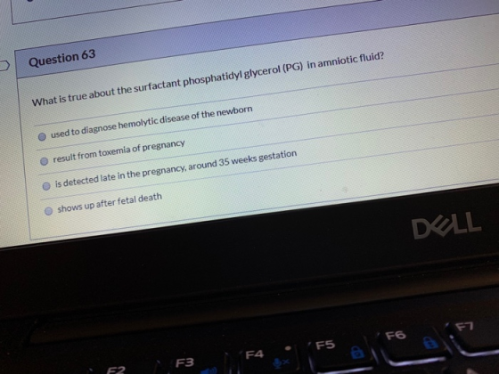 Question 63 What is true about the surfactant phosphatidyl glycerol (PG) in amniotic fluid? used to diagnose hemolytic diseas