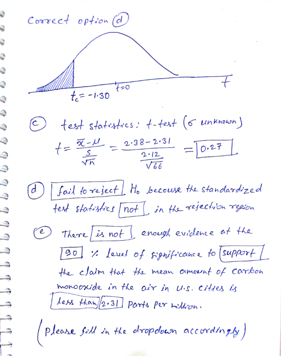 Correct option d Lin Kno4n 2.12 standardize at thk Tkartlǐ not enough ev,danc e the claim hat He mean omount of corbon pleaNL5ak .nHa dropdown accordingタ