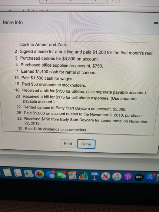 More Info stock to Amber and Zack. 2 Signed a lease for a building and paid $1,200 for the first months rent. 3 Purchased ca