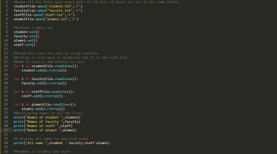 1 2 3 ##open all the files give exact path of the file if there are not in the same folder studentFile open(student.txt, r