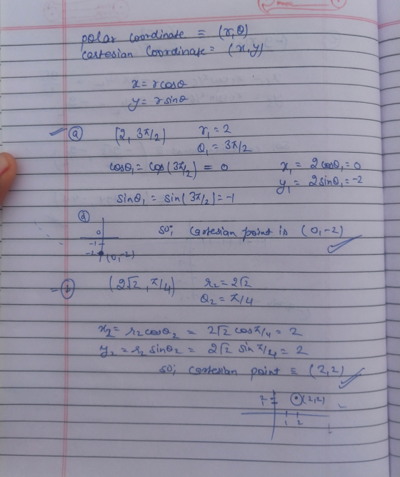 polas Coordinate = cartesian Coordinate (0,0) (ny) x=8coso T = & sind @ _ [2, 38/31 maa Q = 3 1/2 cose, a Cos ( 381 ) = 0 22