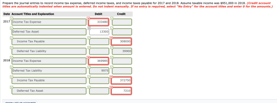 Prepare the journal entries to record income tax expense, deferred income taxes, and income taxes payable for 2017 and 2018.