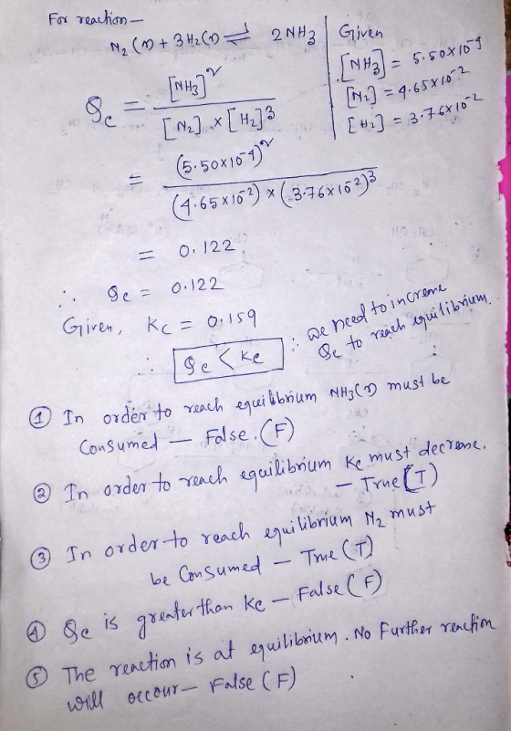 For reaction - N₂ (M + 3H₂( 7 2NH3 Given [NH37 ? 8. = H (NH3) = 5.50x101 [Na] * [Hz]3 I [2] = 9.658102 (5.50x154) orongoro |