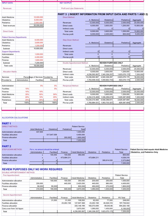 PART 3 (INSERT INFORMATON FROM INPUT DATA AND PARTS 1 AND 2) 1.200.000 Direct costs Indirect costs Direct Costs Pro-tax prate