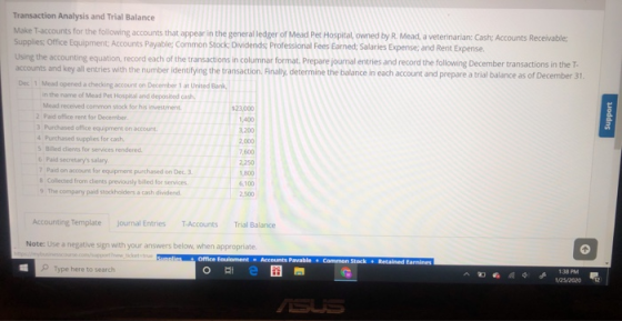 Transaction Analysis and Trial Balance Make T-accounts for the following accounts that appear in the general ledger of Mead P