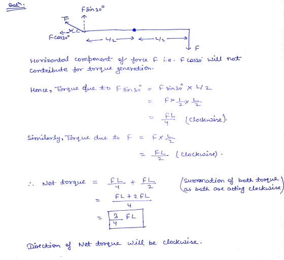 ←ㅡㅡ 니스 contoibutenratien 2 similarly. Torq.ue due to f = Ex능. FL. lClockuoin) 1 2 Direction Nct torque will be clodeaia