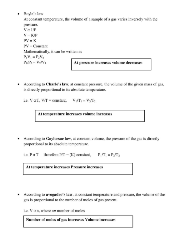 Boyles law At constant temperature, the volume of a sample of a gas varies inversely with the pressure. Va 1/P V = K/P PV =