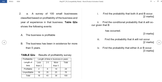 FILE TOOLS VIEW May 2017_FE [Compatibility Mode] - Word (Product Activation Failed) - i. Find the probability that both A and