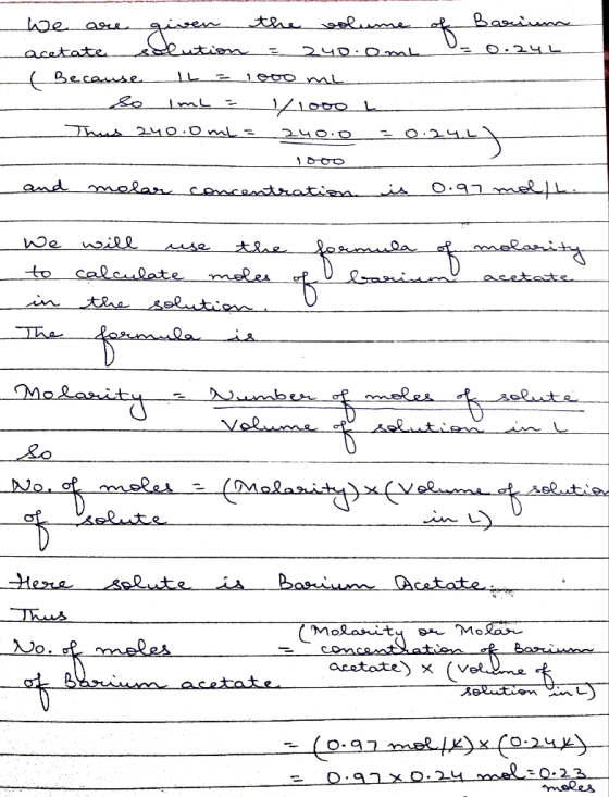 A Chemist Adds 240 0 Ml Of A 0 97 Mol L Barium Acetate Bac H 02