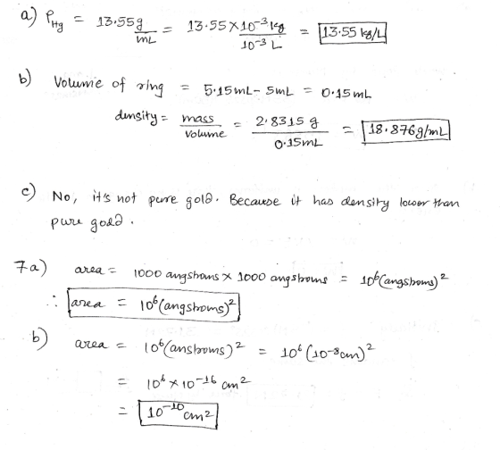 mレ 103 L 2.835 18 876gn itumass Voluime O 15mL No, Hs not pure g0ls. Becaei has density luor tham 2 10Cm2