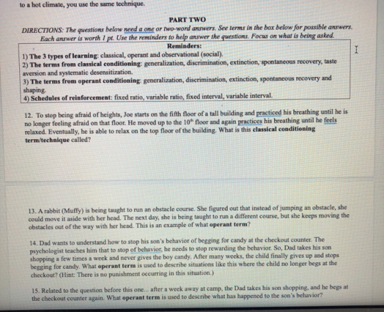 I to a hot climate, you use the same technique. PART TWO DIRECTIONS: The questions below need a one or two-word answers. See