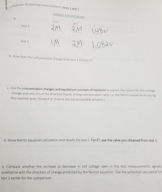 cions use an of potential measurements tests and solution concentrations Zn? test 1 test? 2м 3м ч%v IM 2M 1.082v b. How does