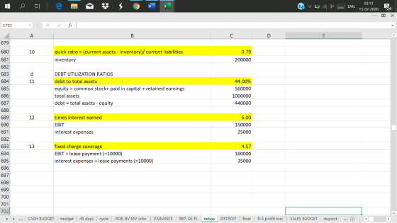 | 0 = a = 3 3 4 5 W ? Lo 1x ENG 03:13 13-02-2020 24 E702 A 679 680 681 682 quick ratio = (current assets - inventory/current