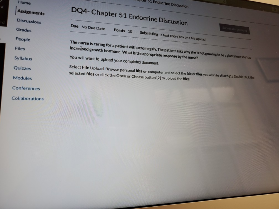 Home apter 51 Endocrine Discussion DQ4- Chapter 51 Endocrine Discussion Assignments Discussions Grades Due No Due Date Submit