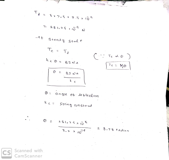 Ta = 5 x 7,5 * 7.5 x los 281,25 x 105 5 n -At Steady state Te Td C Teao kao BINA Тc - ko BINA k c o angle angle of deflection