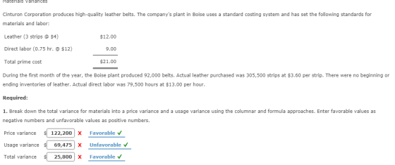 Materials Vallances Cinturon Corporation produces high-quality leather belts. The companys plant in Boise uses a standard co