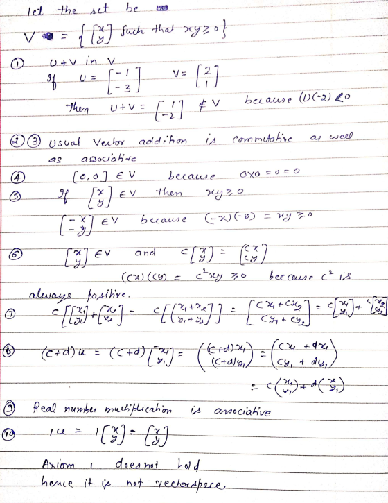 let the set be {(s) such thal xyzo] © Utv in v 2 91 =] 3 because ()(-2) 20 Then Utv- (17&v as well as 3 usual Vector addition