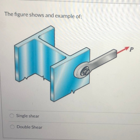 The figure shows and example of: Р Single shear Double Shear