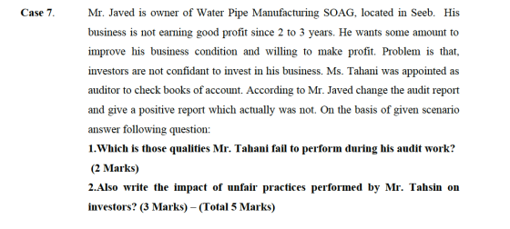 Case 7. Mr. Javed is owner of Water Pipe Manufacturing SOAG, located in Seeb. His business is not earning good profit since 2