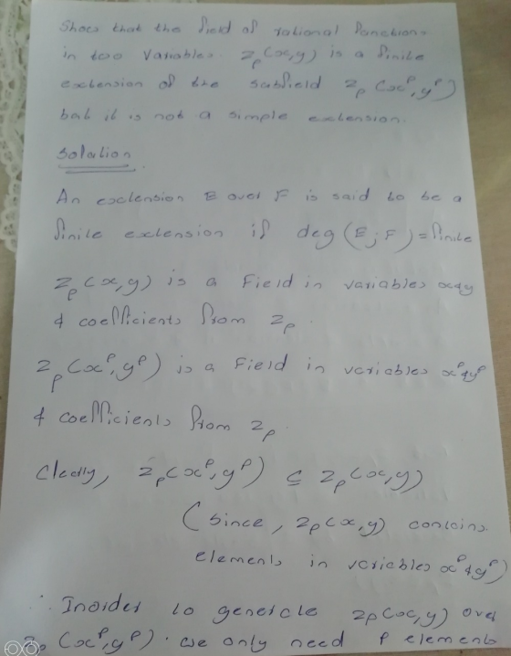 Show that the field of rational Danctiona in too Variables 2 Coey) is a finile extension of the sobfield 2, Coco y bab it us